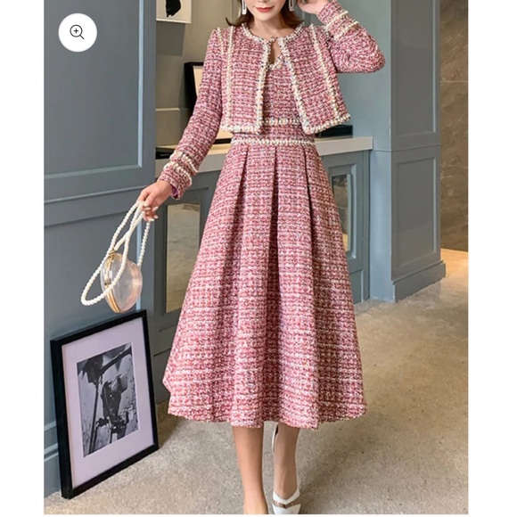 Pink Tweed Dress with Jacket - Picture 3 of 9